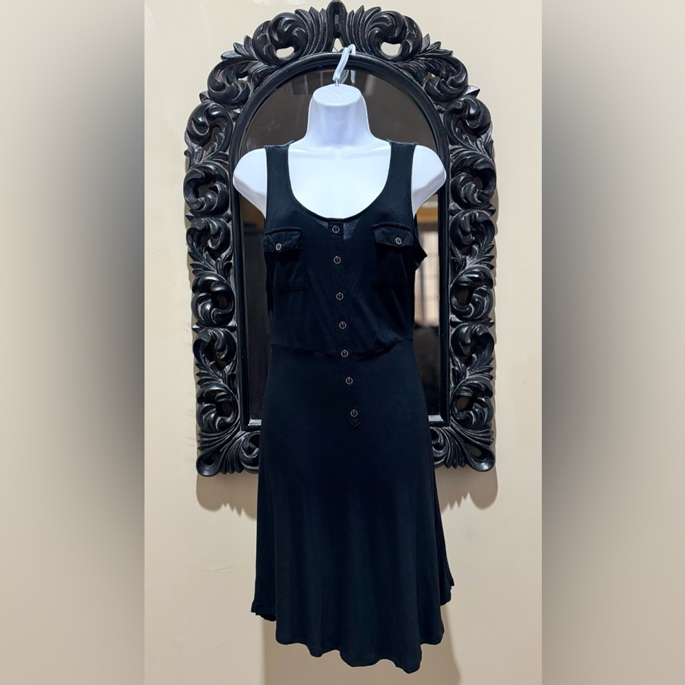 MINE - Black A-Line Dress With Mock Buttons
